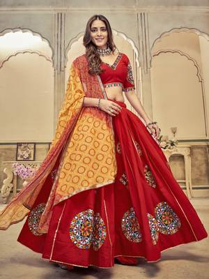Maroon Colour Mirror And Thread Work Garba Special Navratri Lehenga Choli 5