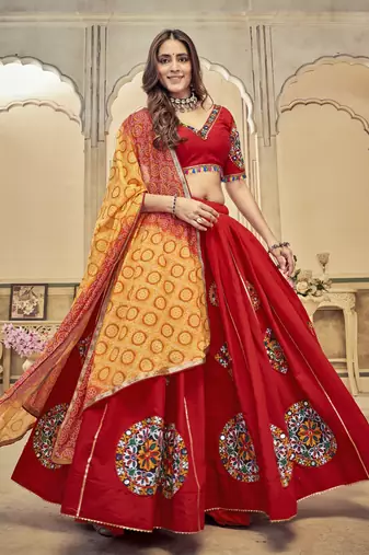 Maroon Colour Mirror And Thread Work Garba Special Navratri Lehenga Choli
