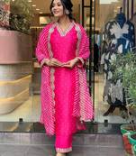 Pink colour chanderi fabric ethnic festive style embroidered readymade salwar kameez