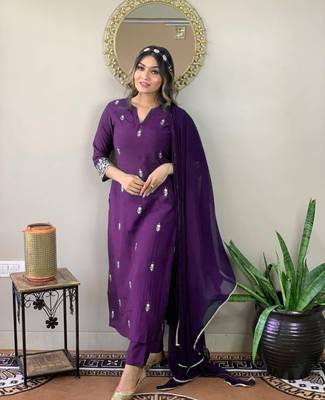 Purple colour rayon slub fabric ethnic festive style embroidered readymade salwar kameez 1