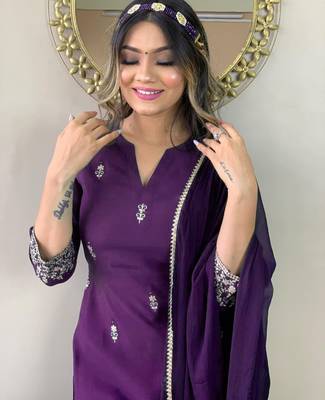 Purple colour rayon slub fabric ethnic festive style embroidered readymade salwar kameez 3