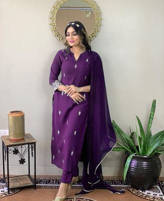 Purple colour rayon slub fabric ethnic festive style embroidered readymade salwar kameez 4