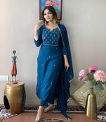 Teal colour rayon slub fabric ethnic festive style embroidered readymade salwar kameez