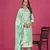 Sea geen colour organza suit for trendy girlish party looks with resham work
