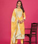 Yellow colour organza suit for trendy girlish party looks with resham work