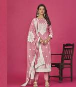 Pink colour organza suit for trendy girlish party looks with resham work