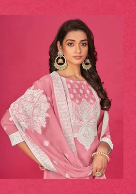Pink colour organza suit for trendy girlish party looks with resham work 2