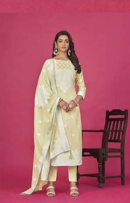 Beige colour organza suit for trendy girlish party looks with resham work 1