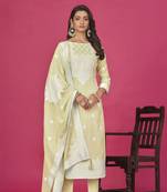 Beige colour organza suit for trendy girlish party looks with resham work