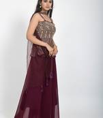 Designer wine colour georgette fabric skirt suit for wedding reception partywear looks
