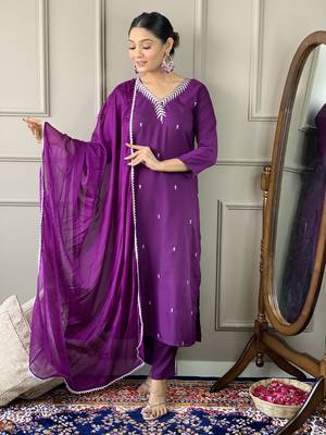 Purple colour classy rich looks partywear sequins work salwar suit 1