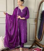 Purple colour classy rich looks partywear sequins work salwar suit