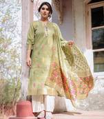 Pista colour ethnic style woven designer chanderi silk salwar suit