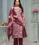 Beautiful wine colour rayon cotton readymade suit with graceful embroidery work for ethnic party looks