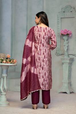 Beautiful wine colour rayon cotton readymade suit with graceful embroidery work for ethnic party looks 2