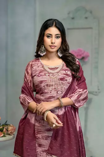 Beautiful wine colour rayon cotton readymade suit with graceful embroidery work for ethnic party looks