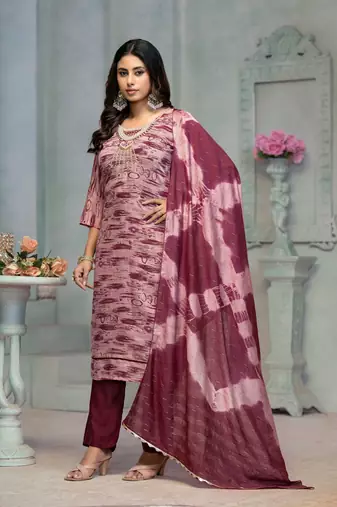 Beautiful wine colour rayon cotton readymade suit with graceful embroidery work for ethnic party looks