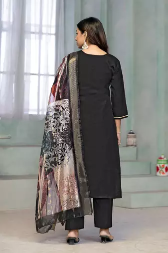 Beautiful black colour rayon cotton readymade suit with graceful embroidery work for ethnic party looks
