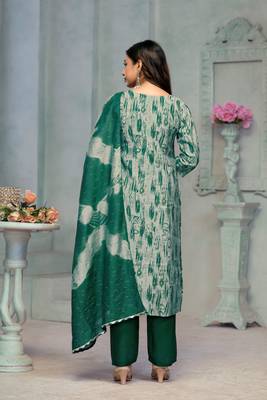 Beautiful green colour rayon cotton readymade suit with graceful embroidery work for ethnic party looks 2