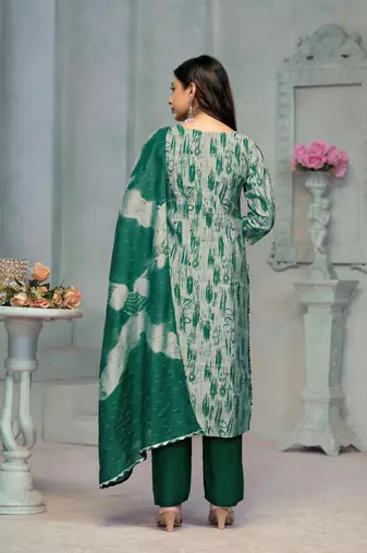 Beautiful green colour rayon cotton readymade suit with graceful embroidery work for ethnic party looks