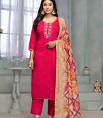 Beautiful pink colour rayon cotton readymade suit with graceful embroidery work for ethnic party looks