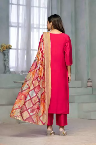 Beautiful pink colour rayon cotton readymade suit with graceful embroidery work for ethnic party looks