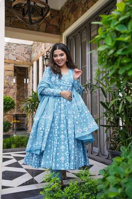 Heavy and ethnic graceful looks sky blue colour stylish dress for partywear looks 1