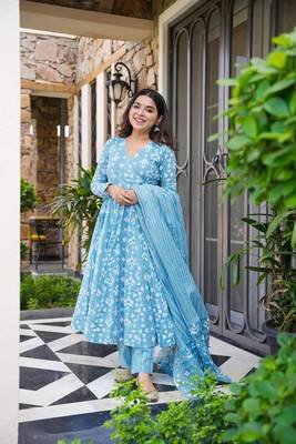 Heavy and ethnic graceful looks sky blue colour stylish dress for partywear looks 2