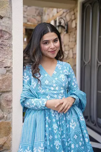 Heavy and ethnic graceful looks sky blue colour stylish dress for partywear looks