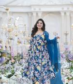 Blue colour smart girlish partywear dress for graceful glamorous looks