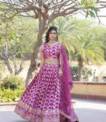 Magenta Color Designer Dyeable Pure Viscose Jacquard Lehenga Choli & Dupatta Set  
