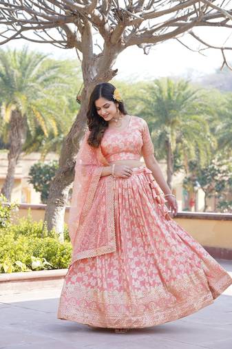 Nirmala Peach Viscose Designer Lehenga Set