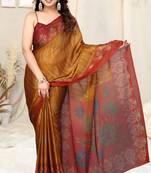 Orange chiffon shibori print block print saree with unstitched blouse piece