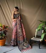Pink Cotton Blend  Kalamkari Print Rich Pallu Saree With Blouse