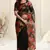 Black kota doria floral print golden zari border saree with unstitched blouse piece