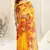 Yellow kota doria floral print golden zari border saree with unstitched blouse piece
