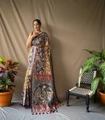 Yellow Cotton Blend Kalamkari Print Rich Pallu Saree With Blouse