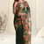 Green kota doria floral print golden zari border saree with unstitched blouse piece