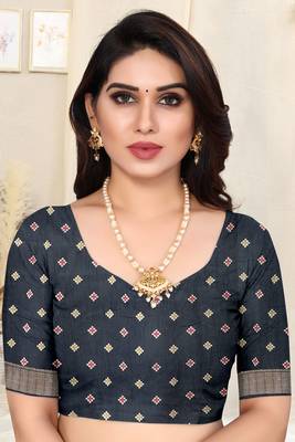 Navy Blue Silk Blend Patola Print Copper Zari Border Tassels Saree With Unstitched Blouse Piece 4