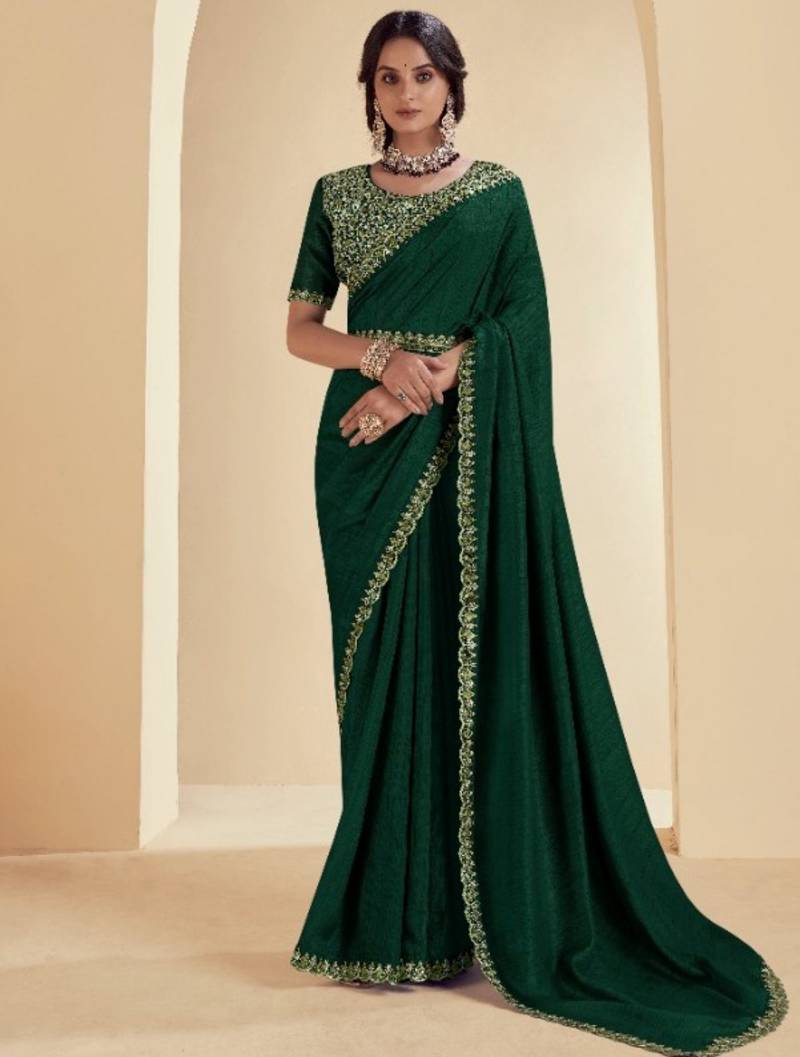 pure cotton soft silk dark green saree for mehndi ceremony