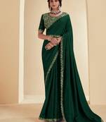 pure cotton soft silk dark green saree for mehndi ceremony