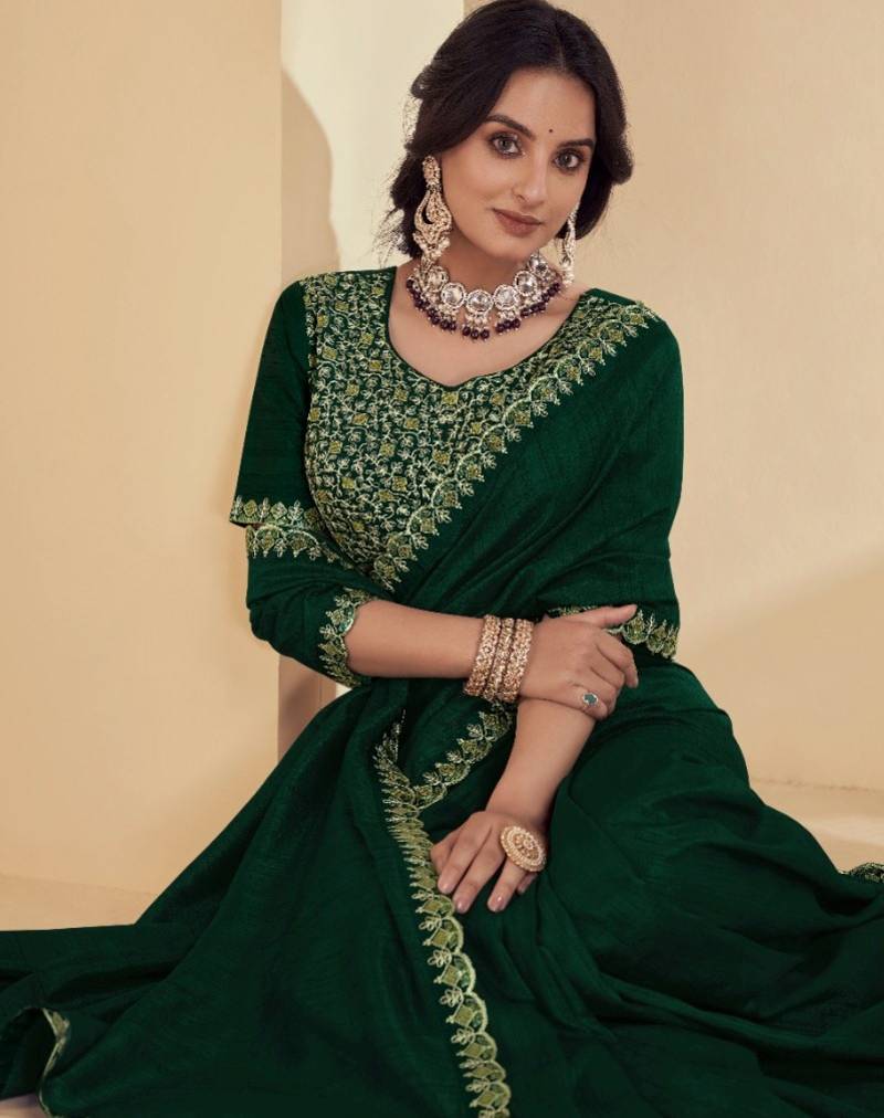 pure cotton soft silk dark green saree for mehndi ceremony