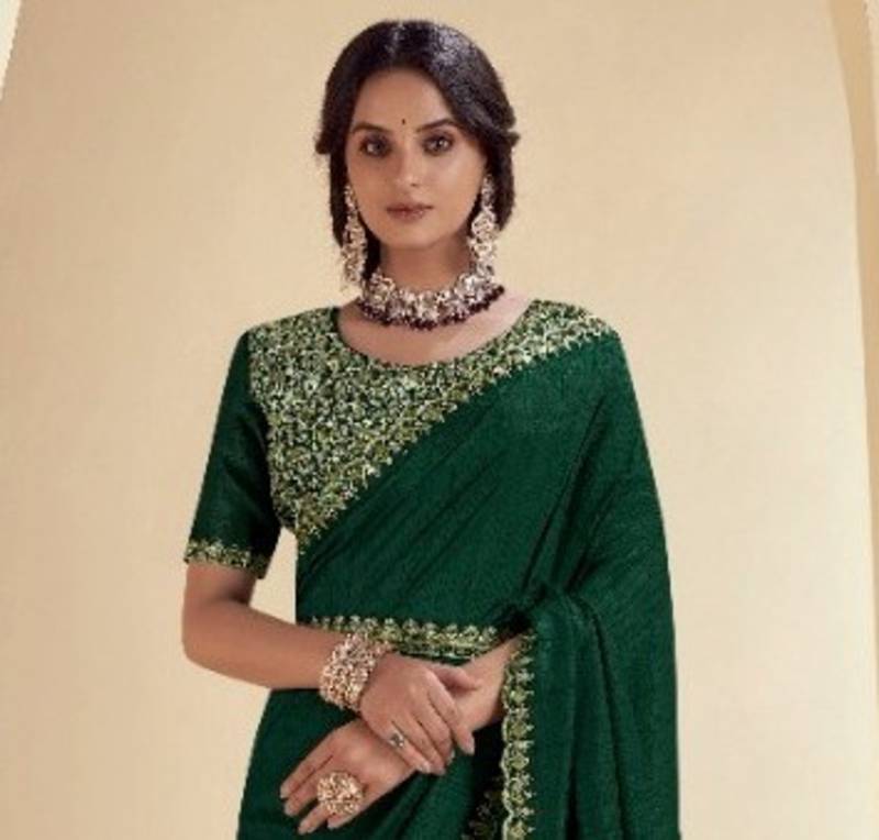pure cotton soft silk dark green saree for mehndi ceremony