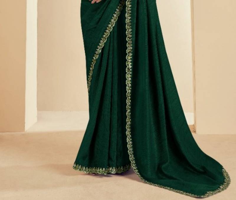 pure cotton soft silk dark green saree for mehndi ceremony