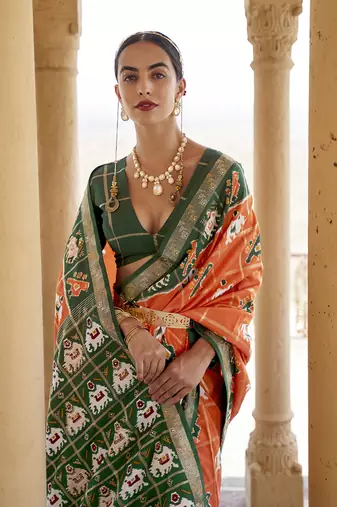 Orange Woven Patola silk blend Saree