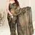 Beige brasso leaf print floral print saree with unstitched blouse piece