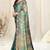 Teal brasso leaf print floral print saree with unstitched blouse piece