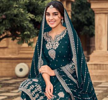 Teal color embroidered georgette semi stiched salwar kameez 3