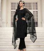 Net black embroidered trendy semi stiched salwar kameez