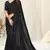 Black georgette solid tassels saree with unstitched blouse piece